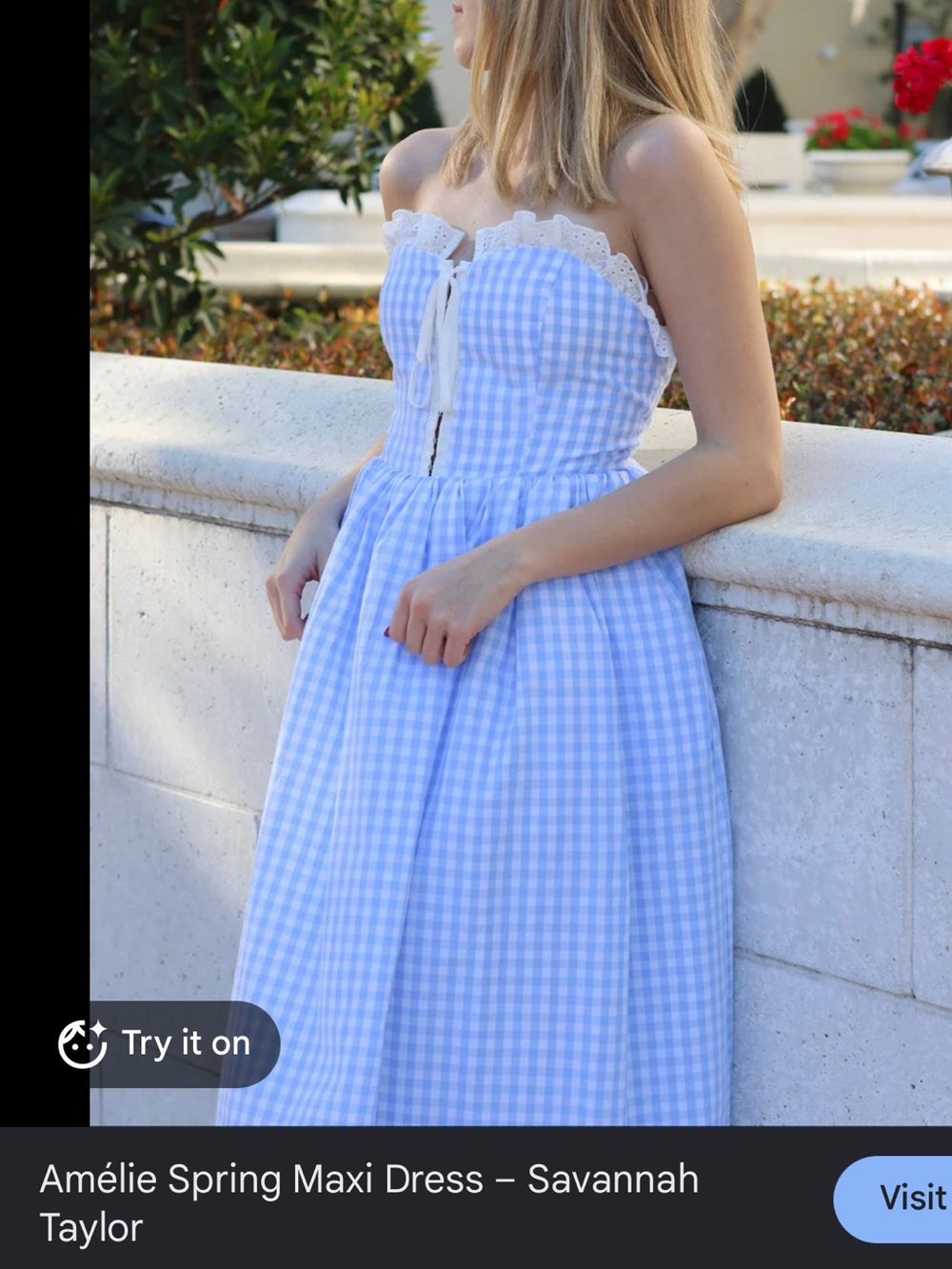 Amélie Spring Strapless Maxi Dress in Light Blue Gingham